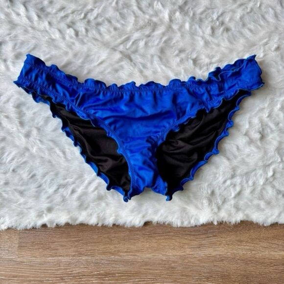 Victoria’s Secret Blue Ruffled Trim Ruched Cheeky Bikini Bottoms Size Medium - Picture 3 of 6